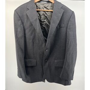 Oscar de la Renta Men's 42R Glen Plaid Lambs Wool Blazer Jacket Gray Sport Coat
